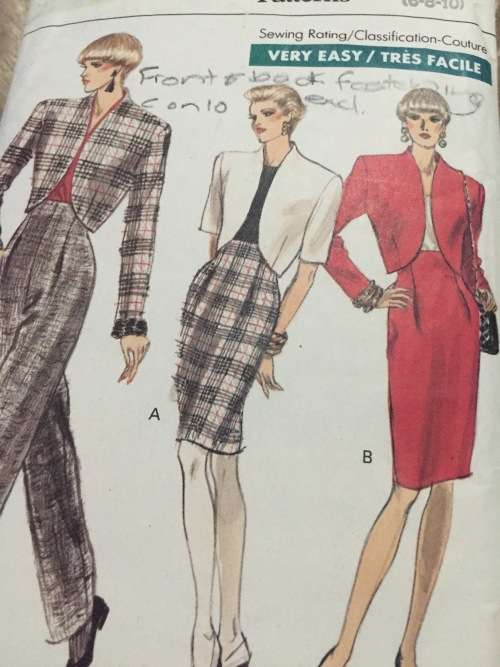 PATTERN VOGUE 7292 (FRONTandBACK FACING EXCL, CUT ON 10) - JACKET.SKIRT,PANTS (SIZE6-10)