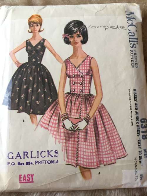PATTERN MCCALL`S 6318 (VERY VINTAGE, COMPLETE) - DOUBLEBREASTED,WRAPAROUND DRESS (SIZE 9)