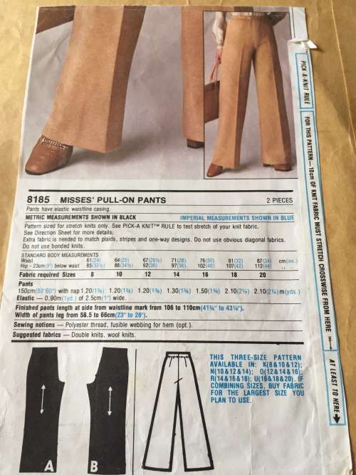 PATTERN E.S.P 8185 (VINTAGE, COMPLETE, CUT ON 16) - PANTS (SIZE 12-14-16)