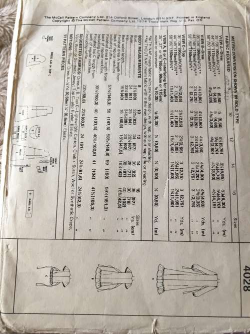 PATTERN MCCALL`S 4028 (VERY VINTAGE, UNUSED) - DRESSES OR TOPS (SIZE 12)