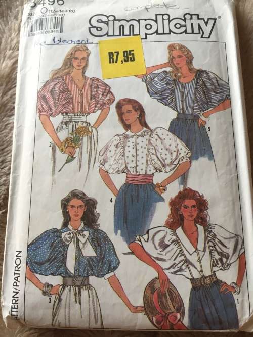 PATTERN SIMPLICITY 8496 (COMPLETE) - BEAUTIFUL BLOUSE VARIATIONS (SIZE 12-14-16)