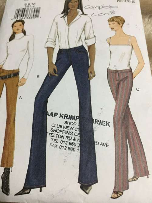 PATTERN VOGUE 7481 (COMPLETE, CUT ON 8) - CLOSEFITTING, BELOW WAIST PANTS (SIZE 6-8-10)