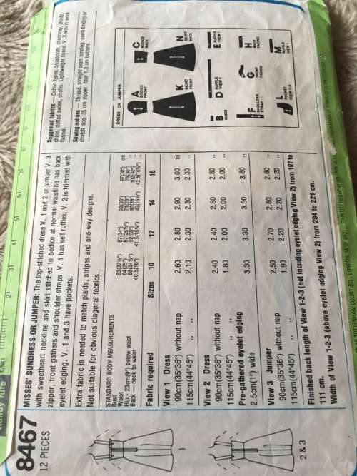 PATTERN SIMPLICITY 8467 (VINTAGE, COMPLETE) - SUNDRESSES (SIZE 12)