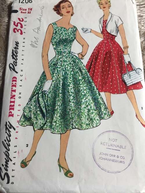 PATTERN SIMPLICITY 1206 (VERY VINTAGE, TIDY PATTERNS) - ONE PIECE DRESS & JACKET (SIZE 14)