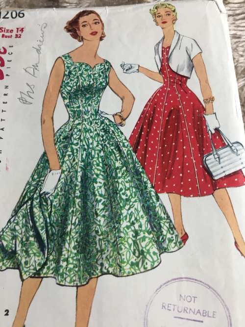 PATTERN SIMPLICITY 1206 (VERY VINTAGE, TIDY PATTERNS) - ONE PIECE DRESS & JACKET (SIZE 14)