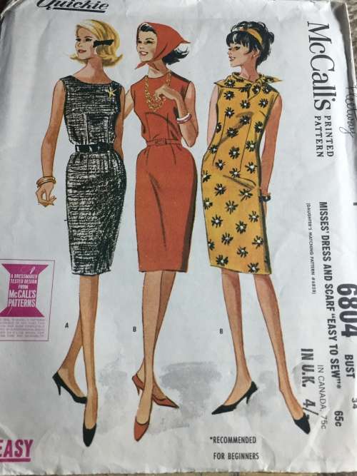 PATTERN MCCALL`S 6804*1963 (VERY VINTAGE, TIDY PATTERNS) - DRESS & SCARF (SIZE 14)