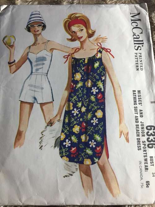 PATTERN MCCALL`S 6336*1962 (VERY VINTAGE) - SPORTSWEAR: BATHING SUIT & BEACH DRESS (SIZE 14)