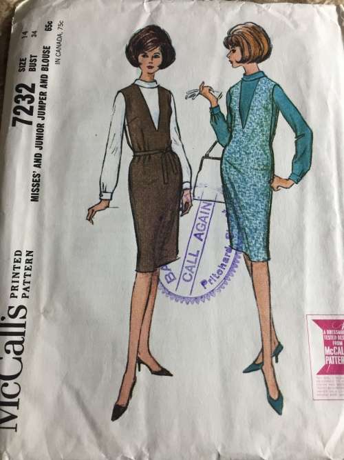 PATTERN MCCALL`S 7232*1964 (VERY VINTAGE, TIDY PATTERNS) - JUMPER AND BLOUSE (SIZE 14)