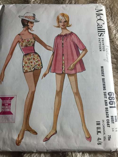 PATTERN MCCALL`S 6861*1963 (VERY VINTAGE, TIDY PATTERNS) - BATHING SUIT & BEACH COAT (SIZE 14)