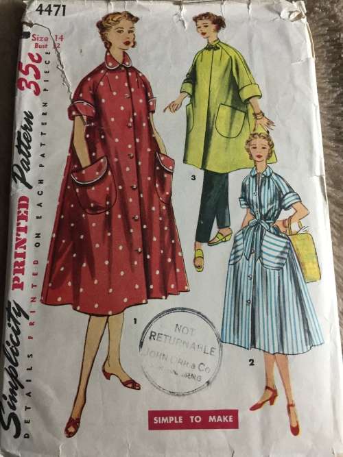 PATTERN SIMPLICITY 4471 (VERY VINTAGE, TIDY PATTERNS) - ROBE (SIZE 14)