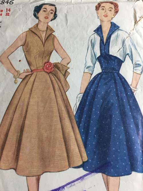 PATTERN SIMPLICITY 3846 (VERY VINTAGE, ENVELOPE OLD) - ONE-PIECE DRESS & JACKET (SIZE 14)