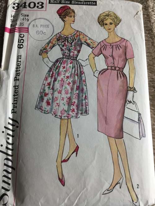 PATTERN SIMPLICITY 3403 (VERY VINTAGE, TIDY PATTERNS) - ONE-PIECE DRESS WITH 2 SKIRTS (SIZE 14.5)