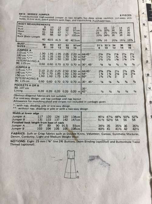 PATTERN BUTTERICK 6814 (VINTAGE, TIDY PATTERNS) - JUMPER (SIZE 14)