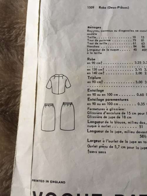 PATTERN VOGUE 1509 (VERY VINTAGE, TIDY PATTERNS) - TWO PIECE DRESS  (SIZE 14)