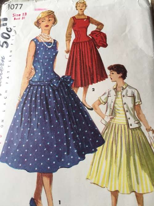 PATTERN SIMPLICITY 1077 (VERY VINTAGE, TIDY PATTERNS) - ONE-PIECE DRESS,JUMPER,JACKET (SIZE 13)