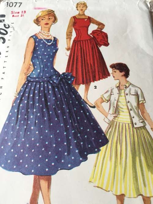 PATTERN SIMPLICITY 1077 (VERY VINTAGE, TIDY PATTERNS) - ONE-PIECE DRESS,JUMPER,JACKET (SIZE 13)