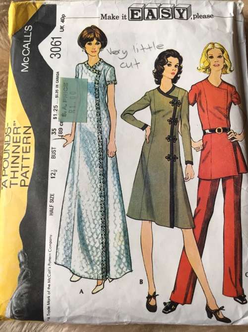 PATTERN MCCALL`S 3061 (VERY VINTAGE, LITTLE CUT, TIDY PATTERNS) - DRESS,TUNIC,PANTS (SIZE 12.5)