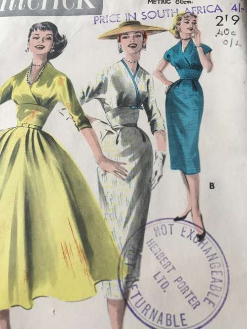 PATTERN BUTTERICK 7982 (VERY VINTAGE) - EMPIRE DRESS,SURPLICE BODICE(SIZE 14)