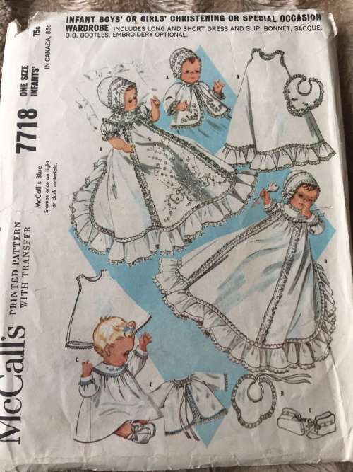 PATTERN MCCALL`S 7718 (VERY VINTAGE,TIDY PATTERN) - INFANTS` BOYS & GIRLS CHRISTENING WARDROBE