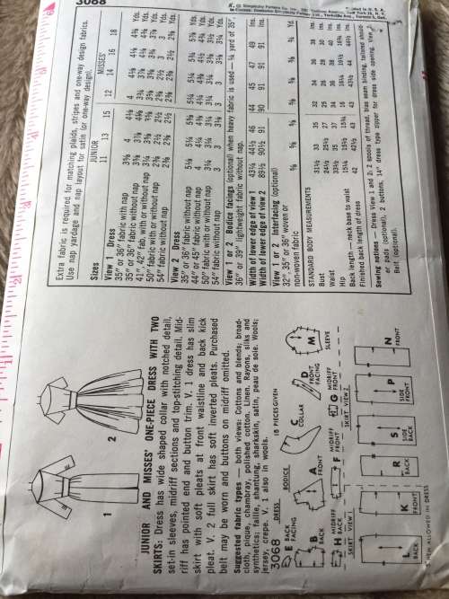 PATTERN SIMPLICITY 3068 (VINTAGE, UNUSED) - DRESS (SIZE 16)