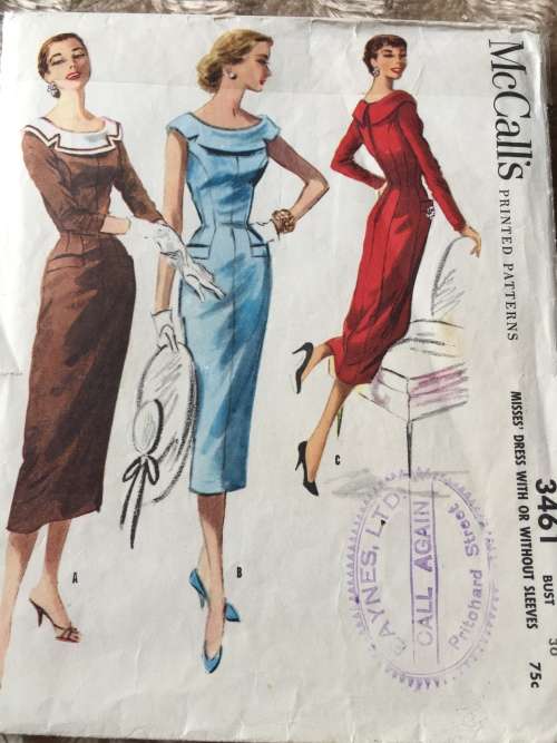 PATTERN MCCALL`S 3461*1955 (VERY VINTAGE, BOUGHT FROM OWNER) - DRESS WITH/WITHOUT SLEEVES (SIZE 12)