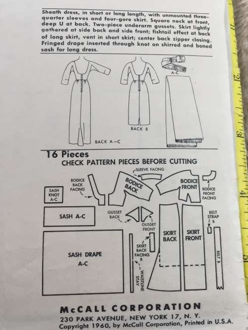 PATTERN MCCALL`S 5588*1960 (VERY VINTAGE, NEAT & TIDY PATTERN) - MOST BEAUTIFUL DRESS (SIZE 14)