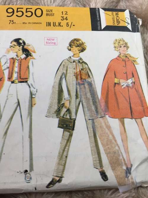 PATTERN MCCALL`S 9550*1968 (VERY VINTAGE, NEAT & TIDY PATTERN) - CAPE,PANTS,VEST,CULOTTES (SIZE 12)