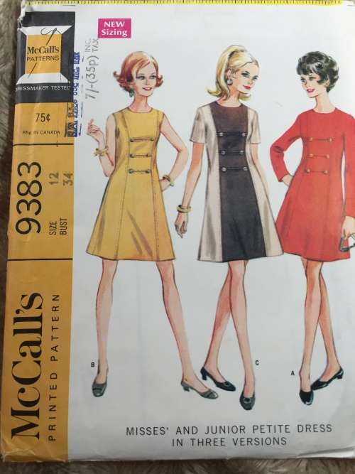 PATTERN MCCALL`S 9383*1968 (VERY VINTAGE, NEAT & TIDY PATTERN) - DRESS (SIZE 12)