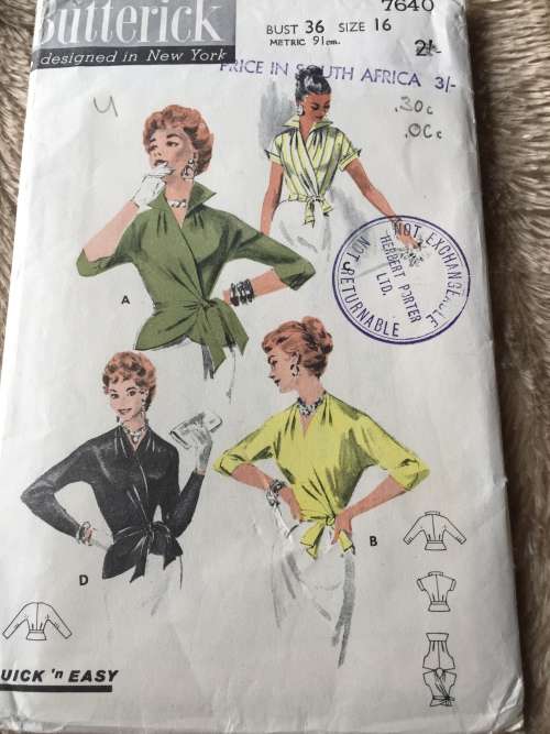 PATTERN BUTTERICK 7640 (VINTAGE, NEAT & TIDY) - WRAP-AROUND BLOUSE (SIZE 16)