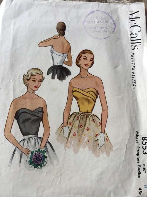 PATTERN MCCALL`S 8553*1951 (VERY VINTAGE, NEAT & TIDY) - STRAPLESS BODICE (SIZE 14)