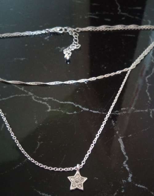 Sterling Silver Double layer Necklace with cubic zirconia Star pendant