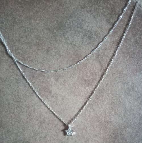 Sterling Silver Double layer Necklace with cubic zirconia Star pendant