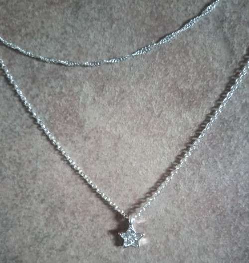 Sterling Silver Double layer Necklace with cubic zirconia Star pendant