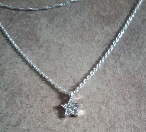 Sterling Silver Double layer Necklace with cubic zirconia Star pendant