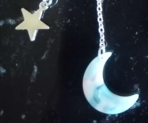 Sterling Silver Double layer Earrings with Silver Star and Stone Moon 6cm