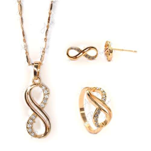 925 Silver gold plated eternity Necklace, earrings and Ring set