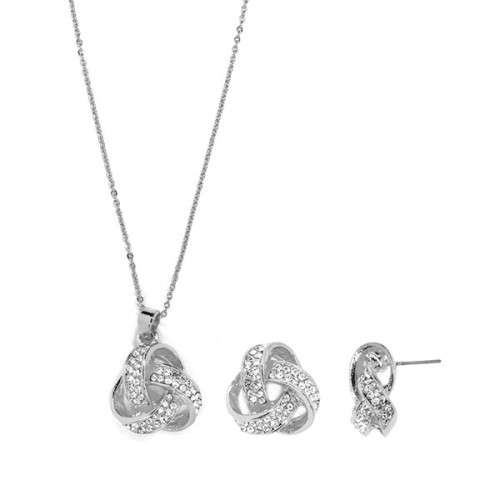 Sterling Silver Knot with CZ Necklace and Earring Set