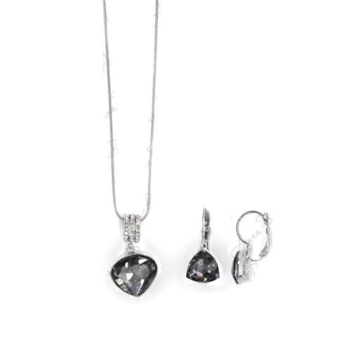 Sterling Silver Smokey Stone Necklace and Earring Set