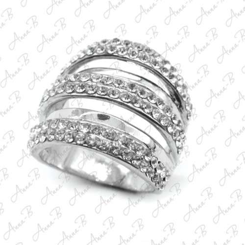 925 Silver 3 row cubic zirconia encrusted Ring