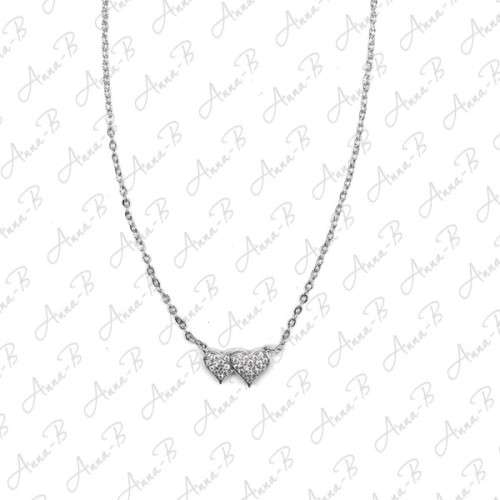 Sterling Silver 2 hearts cz necklace
