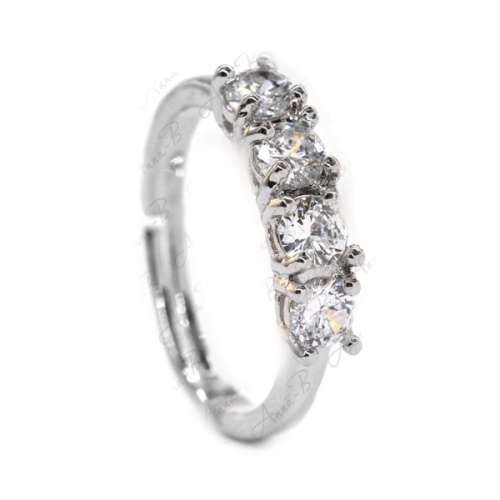 Silver diamond simulation layered adjustable ring