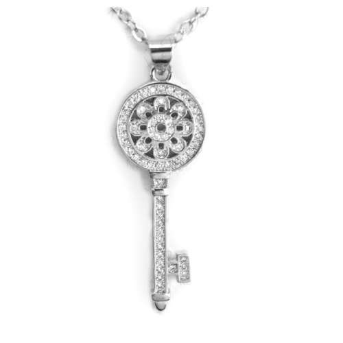 Silver 925 key CZ necklace