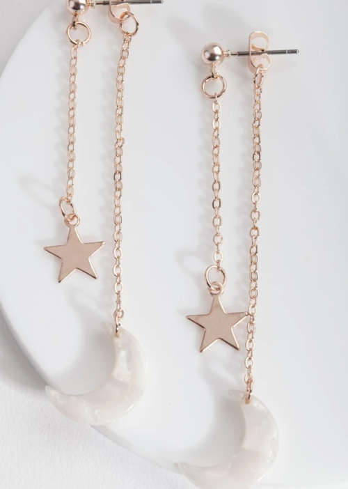 Elegant Rose Gold Star Moon Earrings