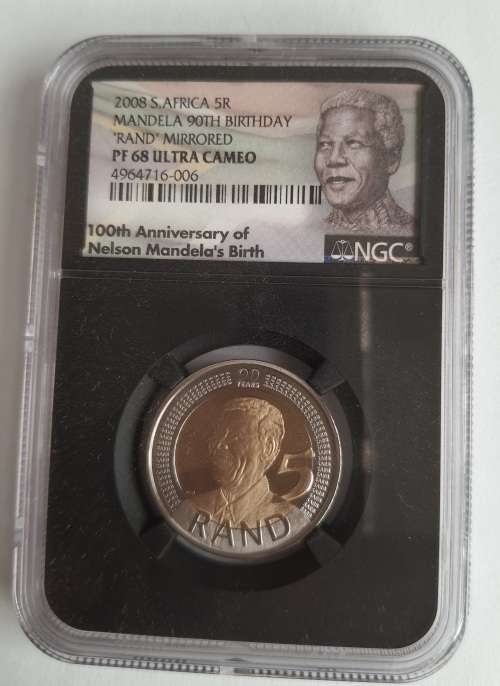Mandela 90th Birthday R5 Mirrored NGC Rated PF68 Ultra Cameo