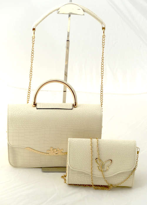 **NEW ARRIVAL**Elegant Faux Crocodile leather bags (set of 2) in PEARL WHITE-step out in style!