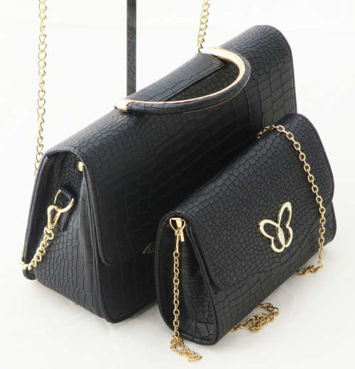 **LAST ONE**Elegant Faux Crocodile leather bags (set of 2) in Black-step out in style!
