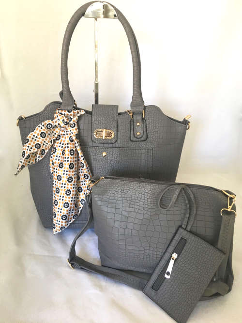 **NEW ARRIVAL** Luxury Ladies designer style 3 piece bag set in Grey-Made to Wow!