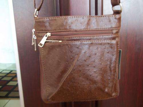 Gorgeous ladies designer style sling bag faux ostrich leather BROWN Trendy and fashionable.
