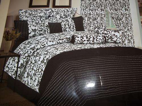 LATE ENTRY@@Cotton Blend queen size QUILTED comforter set in BLACK/RED/PURPLE. 11 piece. Great Buy!