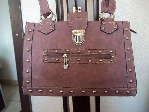 ***Stunning Ladies leather Bag in GRAPE PINK WITH STUDS.  A Great buy! Great Quality